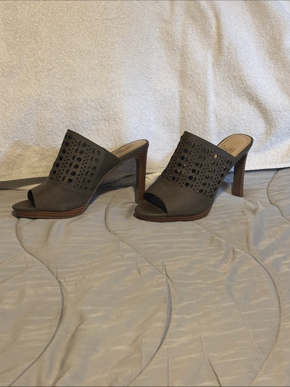 Army green heeled mules
